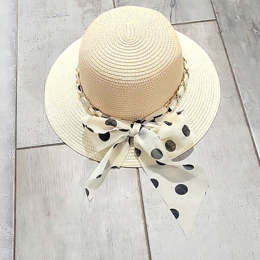 Unknown source cream and tan summer hat changeable handkerchief